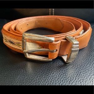 Tan Full Grain Cowhide Leather Golf Belt with Woven Designs